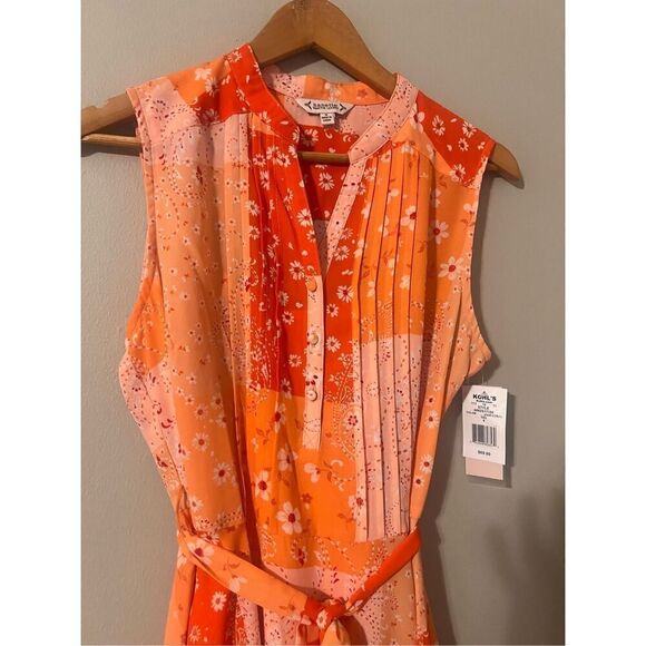 Nanette Lepore 8 Sleeveless Belted Shirt Dress Orange Patchwork Floral Chiffon - Picture 6 of 15